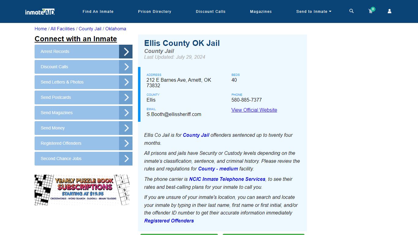 Ellis County OK Jail - Inmate Locator